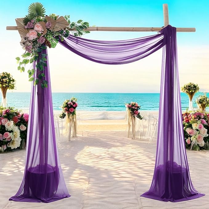 MDS Halloween Chiffon Draping Fabric - 2 Panel, 30" Wide x 30ft Long - Sheer Spooky Arbor & Canopy Drapery for Haunted House Backdrops, Party Ceilings, DIY Costumes & Themed Events - Cadbury Purple