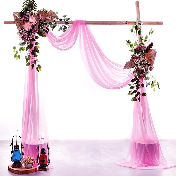 VDS Pack of 2 Panel (30 Inch X 100 Feet) Wedding Arch Draping Fabric Sheer Chiffon Fabric Drapery for Wedding Ceremony Reception Swag Backdrop Canopy Chuppah ARBO Altars Decoration (Bubblegum)