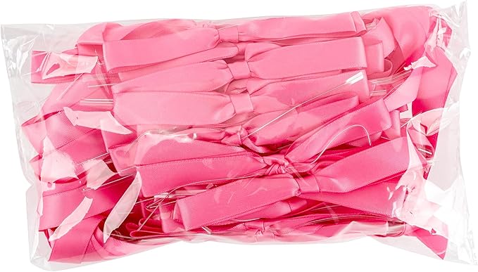 50 PCs Hot Pink Bow 5 Inch Long Tail Bows for Gift Wrapping, Easter Bow Party Decorations, Twist Tie Bows, Satin Bows for Crafts, Premade Bows for Presents, Treat Bags, Bottles, Cakes