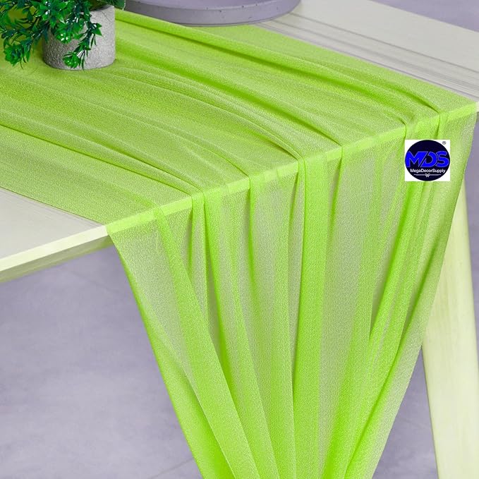MDS Halloween Chiffon Table Runner - 12 Pack, 29 x 170 Inches, 14ft Each - Sheer Spooky Table Runners for Haunted House Parties, Trick-or-Treat Tables, Witchy Décor, Wedding & Events - Parrot Green