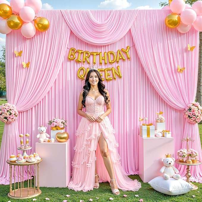 40ft x 12ft Light Pink Backdrop Curtains Wrinkle Free Backdrop Curtain for Wedding Parties Pink Fabric Backdrops Drapes Back Drop Cloth Bridal Shower Stage Curtains Wedding Decorations for Reception