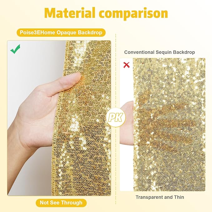 Poise3EHome 4x8ft Gold Sequin Backdrop, Upgrade Shimmer Backdrop for Wedding Christmas Decor, Party Photo Booths, and Event Decorations