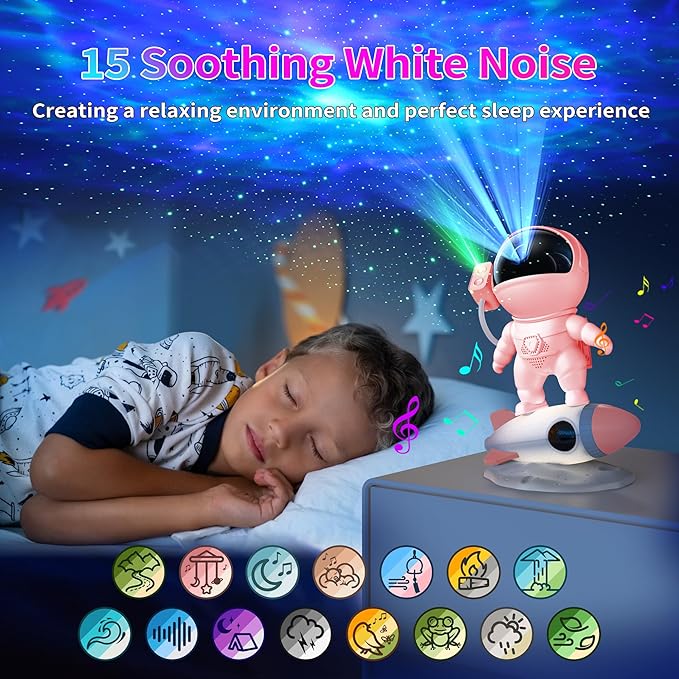 FlyEagle Astronaut Galaxy Projector, Star Nebula Projector with Rocket Lamp, Night Lights LED Star Projector for Bedroom, Remote Control, White Noises, Bluetooth Speaker for Bedroom, BL-HJ07
