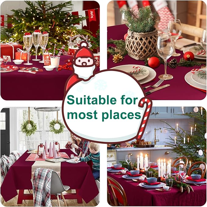 Hiasan 2 Pieces Burgundy Tablecloth for Rectangle Tables - Waterproof and Spillproof Washable Fabric Table Cloth for Dining Room Kitchen Party, 54 x 80 Inch