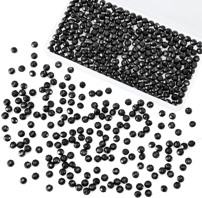 500Pcs 6mm Crystal Glass Beads for Jewelry Making Beads for Bracelets Necklace Pendants Making Supplies(Black)