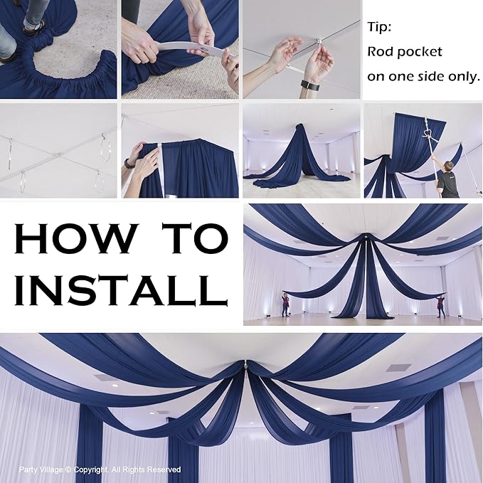 PartyVillage 50ftx40ft Navy Blue Ceiling Curtain for Wedding Parties – 10 Panels Wrinkle-Free 40 FT Long Tent Draping Curtains for Wedding, Birthday & Theme Parties, 40ft Height with Rod Pocket