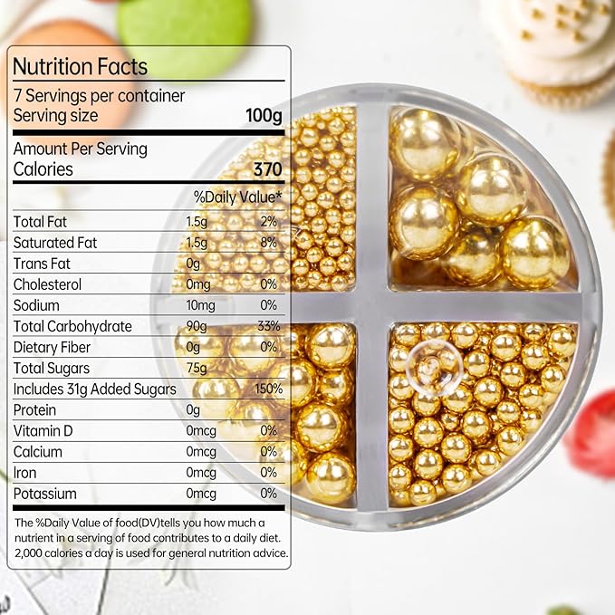 Gold Edible Sugar Pearl Sprinkles for Cake Decorating, Candy Pearls Sprinkles for Cupcake, Cookie, Baking Cake Decorations, 4 sizes, 160g/5.64oz, Holiday, Wedding Party, Christmas Supplies