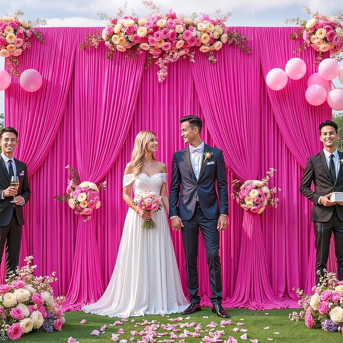 50ft x 12ft Hot Pink Backdrop Curtains Wrinkle Free Backdrop Curtain for Wedding Parties Pink Fabric Backdrops Drapes Back Drop Cloth Bridal Shower Stage Curtains Wedding Decorations for Reception