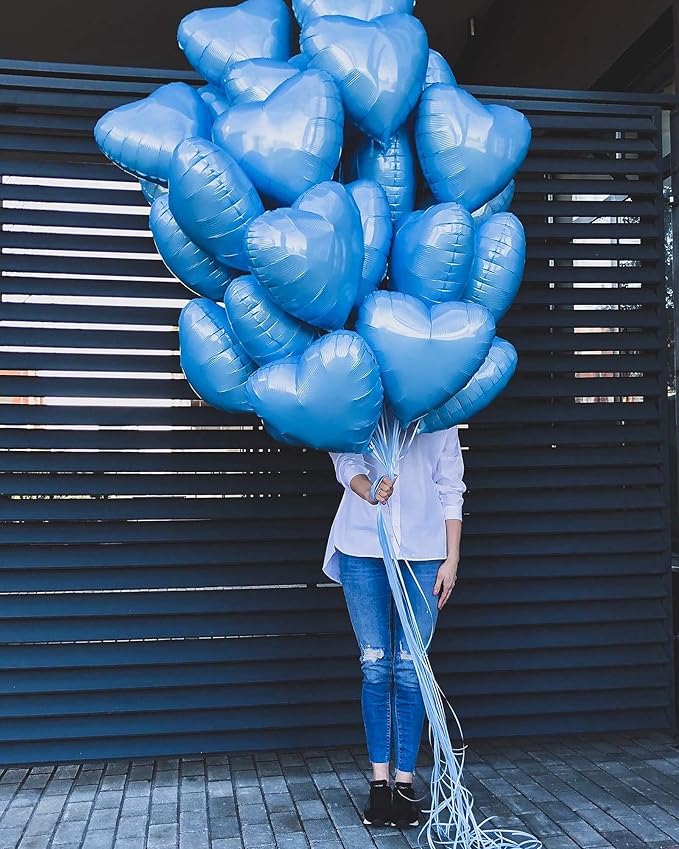 10pcs Pearl Blue Foil Heart Shaped Balloons - 18 Inch Heart Mylar Balloons for Baby Shower, Wedding, Valentine Decorations