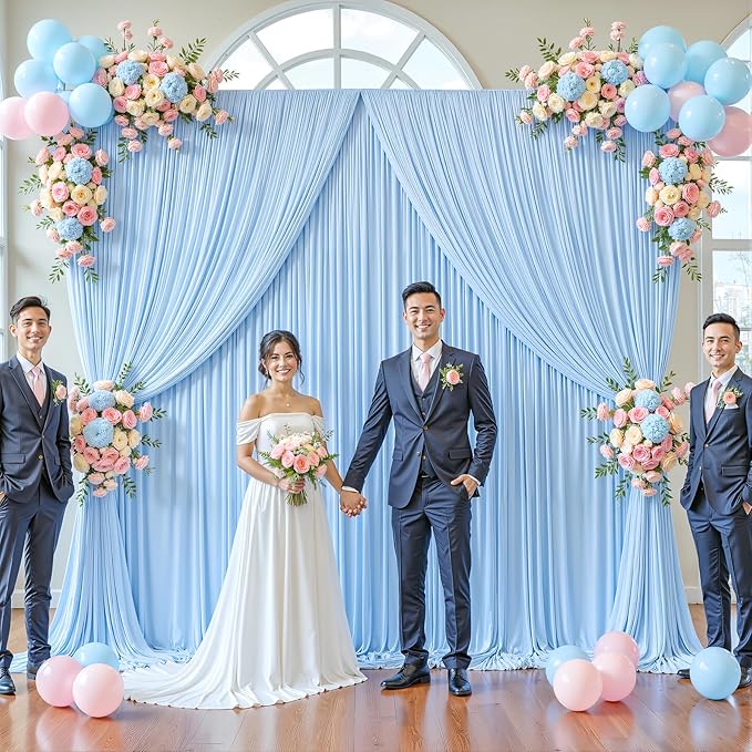 40ft x 12ft Baby Blue Backdrop Curtains Wrinkle Free Backdrop Curtain for Wedding Parties Blue Fabric Backdrops Drapes Back Drop Cloth Bridal Shower Stage Curtains Wedding Decorations for Reception