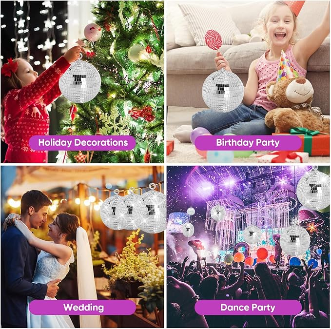 Mirror Disco Ball, 6 inch Mirror Ball Silver Disco Party Stage Lightning Balls with Hanging Rings for DJ, Dance, Wedding, Christmas, Birthday, Home Party Favors Decorations (6inch, Silver)