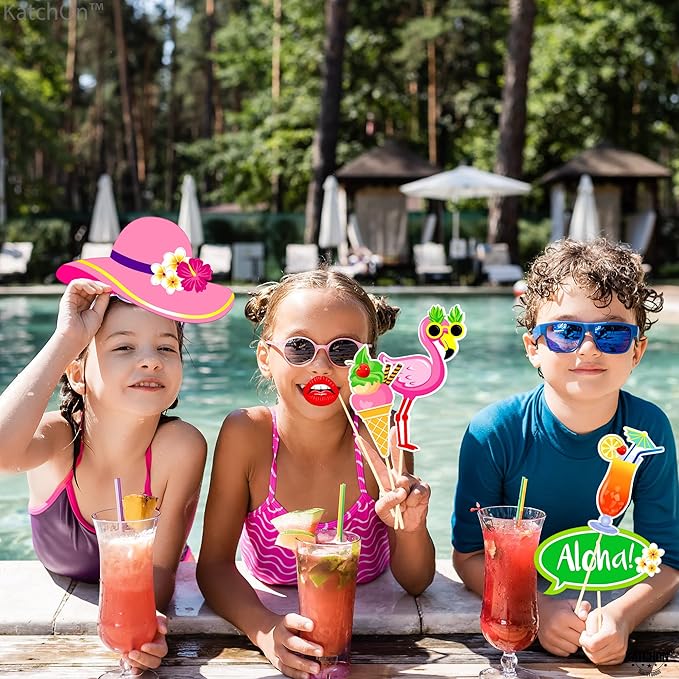 KatchOn, Tropical Hawaiian Photo Booth Props - Pack of 50, Luau Party Decorations | Luau Photo Booth Props for Hawaiian Party Decorations | Luau Photo Props, Aloha Party Decoration, Summer Party Décor