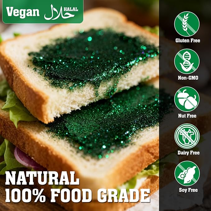 Twisweet Christmas Green Edible Glitter for Drinks, Food Grade 10g Sparkling Sprinkles Cake Decorating Supplies, Edible Luster Dust for Cocktail Beverages, Food Coloring Shimmer Powder for Cupcakes Cookies Cake Decorations
