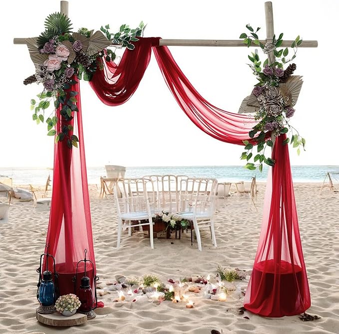 MDS Halloween Chiffon Draping Fabric - 1 Panel, 30" Wide x 50ft Long - Sheer Spooky Arbor & Canopy Drapery for Haunted House Backdrops, Party Ceilings, DIY Costumes & Themed Events - Apple Red