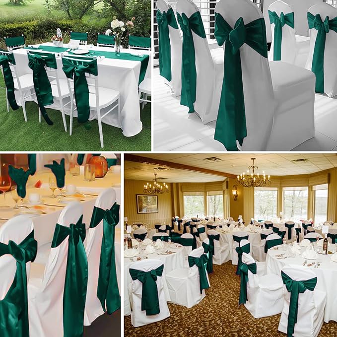 fani 120 PCS Forest Green Satin Chair Sashes Bows Universal Chair Cover for Wedding Reception Restaurant Event Decoration Banquet,Party,Hotel Event Decorations (7 x 108 inch)