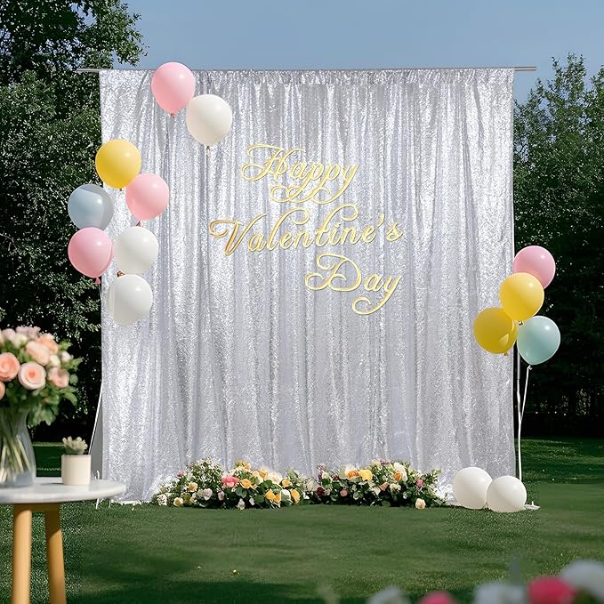 SquarePie Sequin Backdrop Not See Through Thick Stain Background for Photography Glitter Curtain Party 6FT x 8FT Silver