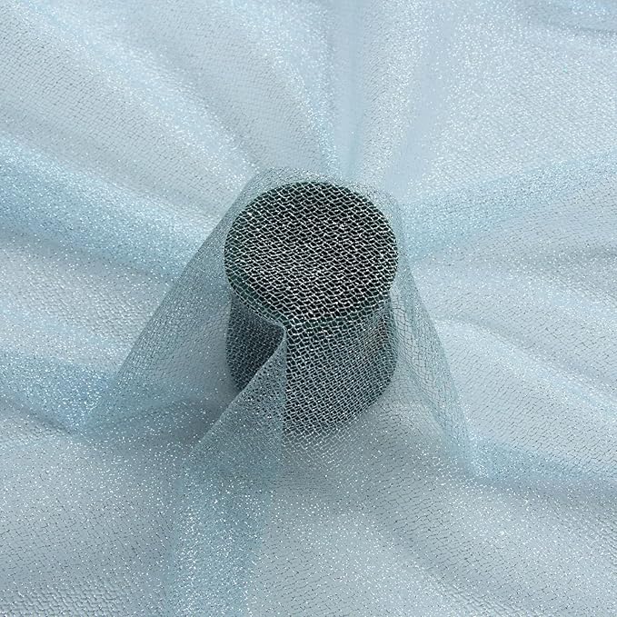 Glitter Tulle Fabric 56 Inch by 5.5 Yards Fabric Tulle Bolt for Wedding Christmas Decorations DIY White Tutu Baby Shower Table Skirt Ceiling Decor Birthday Party Craft Supplies-Blue