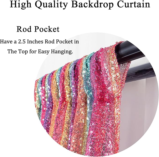 DUOBAO Sequin Backdrop Curtain 4FTx8FT Photography Background Glitter Rainbow Sequin-Backdrop Halloween Decor Wedding Photo Backdrops Glitter Curtains Home Decor (4FTx8FT, Rainbow)