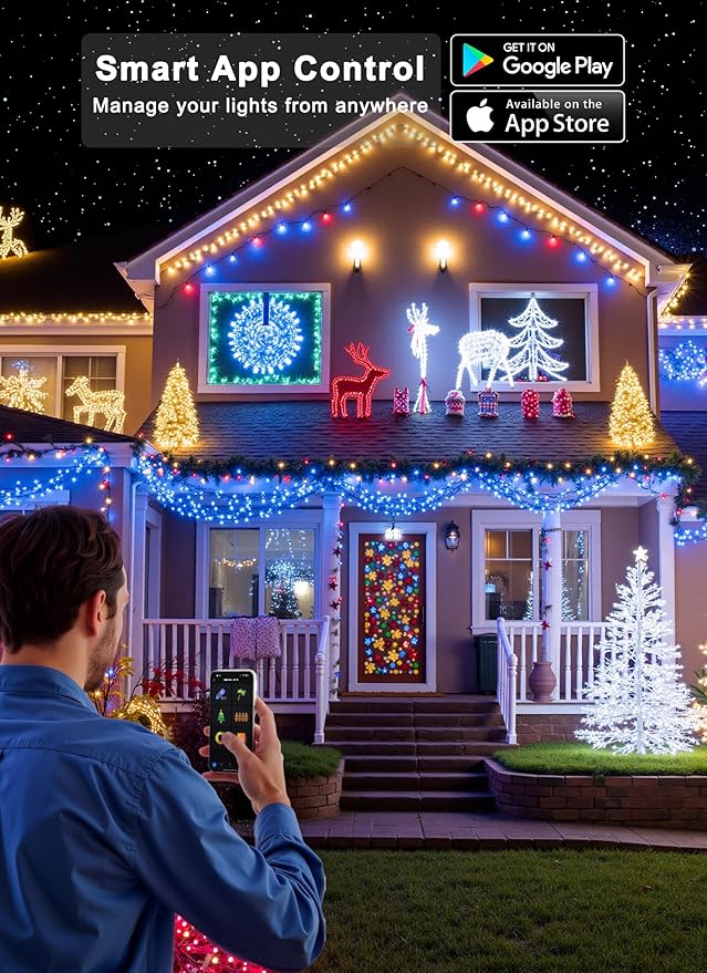Minetom LED Color Changing Smart RGB Christmas Tree Lights, 66ft 200LED String Lights, 16 Milion Adjustable Colors Fairy Lights with Remote & Timer & Memory Function for Xmas Tree Holiday Party