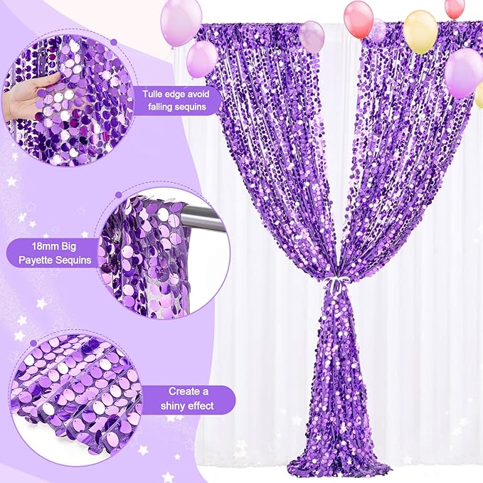 Purple Backdrop 4x8FT Backdrop Curtain for Parties 18MM Sequins Background Fabric Drapes Wedding Birthday Baby Shower