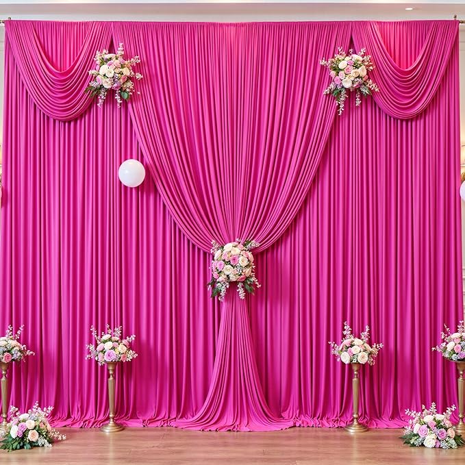 50ft x 12ft Hot Pink Backdrop Curtains Wrinkle Free Backdrop Curtain for Wedding Parties Pink Fabric Backdrops Drapes Back Drop Cloth Bridal Shower Stage Curtains Wedding Decorations for Reception