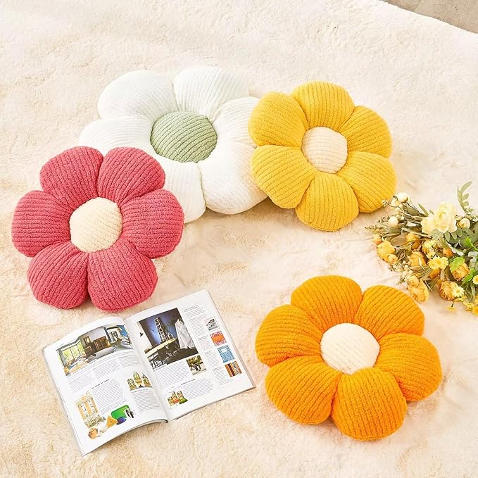Flower Throw Pillow, Soft Orange 19.6" Shaped Floor Pillow for Home Decor, Cute Aesthetic Plush Decorative Pillows for Bed, Sofa, Couch