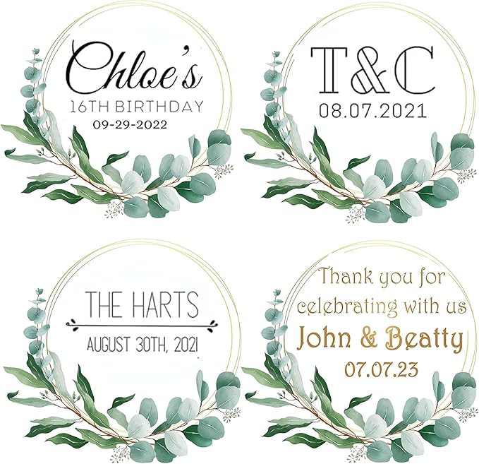 Premium Custom Stickers Labels - Personalized Stickers for Businesses Logo and Name. Birthday Pets and Label Product Boxes Wedding Favors Waterproof Labels (wreath 1, 3 inch)