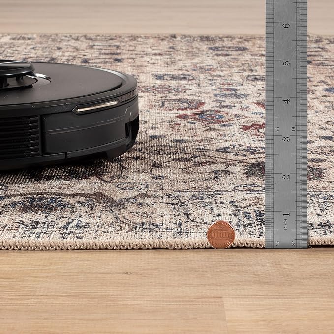 Bloom Rugs Washable Non-Slip 5' x 7' Rug - Light Tan/Blue Traditional Oriental Area Rug for Living Room, Bedroom, Dining Room, and Kitchen - Exact Size: 5' x 7'