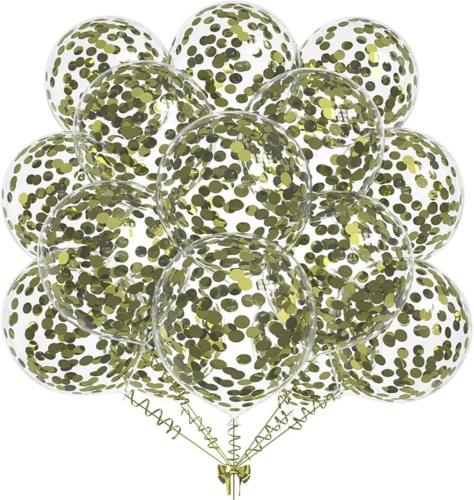 50pcs Avocado Green Foil Confetti Balloons,12 inch Latex Balloon with Avocado Green Confetti Inside for Birthday Family Party Wedding Party Baby Shower Decoration Supplies