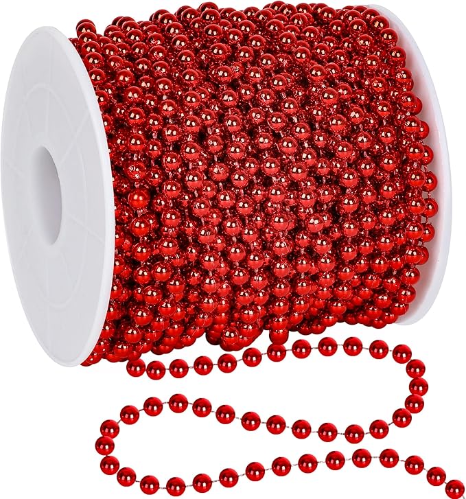 100 Feet Christmas Tree Decorations, Christmas Red Hanging Beads Garland Chain, Beads Strands Chain Trim Garland Decoration for Home Mantle Fireplace Wreath Xmas Tree Decor Supplies