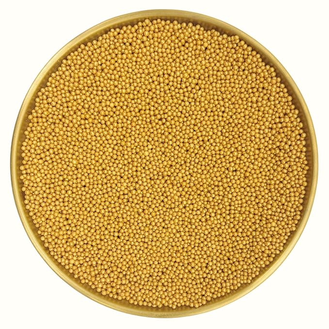 Dynastang 2mm Gold Pearls Sprinkles Edible Pearls Cake Decorating Stars Cake Decorations Cupcake Toppers Cookie Decorating Perfect for Cakes, Cupcakes, Desserts Toppings 3OZ