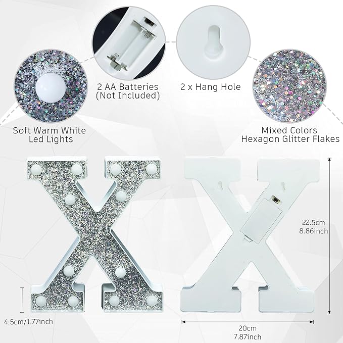 Light Up Letters - Marquee Signs for Table Decorations, Glitter Lighted Alphabet & Number Letters for Prom, Events or Engagement Parties