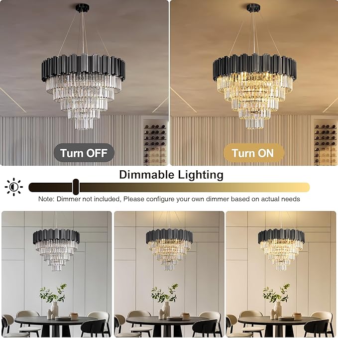 27.5" Black Crystal Chandelier, 9-Light Modern Luxury Round Chandelier, 5-Tier Contemporary Tiered Chandeliers Light Fixture for Dining Room, Living Room, Bedroom, Foyer, Entryway, Kitchen