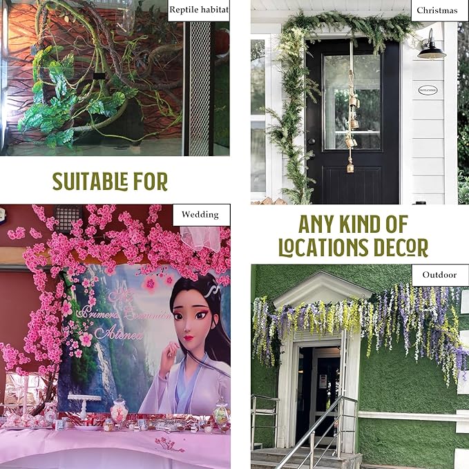118 inch Small Green Artificial Tree Branches Grapevine Garland Ivy Willow Vines Plants Fake Cherry Blossom Tree Trunk Twigs for Wall Hanging Forest Room Home Wedding New Year Decoration