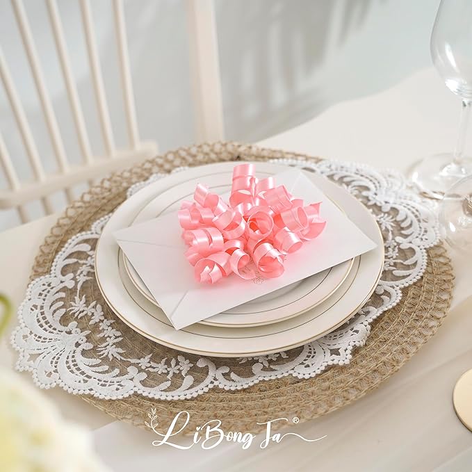 5 Inch Baby Pink Gift Bow Curly Ribbon Bows Set of 8, Double Faced Satin Ribbon Bow Premade Self Adhesive Bow Decorations for Party, Wedding, Holiday, Bows for Crafts, Wine Bottle, Presents