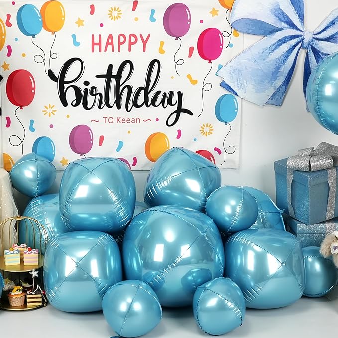 12Pcs Light Blue Round Foil Balloons, 22" 15" 10" 4D Helium Ball Balloon, Metallic Pearl Blue Foil Balloon for Birthday Graduation Wedding Anniversary New Year Eve Disco Prom Party Decorations