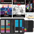 Art Supplies, Soucolor 76 Pack Drawing Set Sketching Kit, Christmas Gifts Box for Adult Kids Teen Girls: 3-Color SketchBook, Watercolor Pad, Coloring Book, Charcoal Colored Watercolor Metallic Pencils