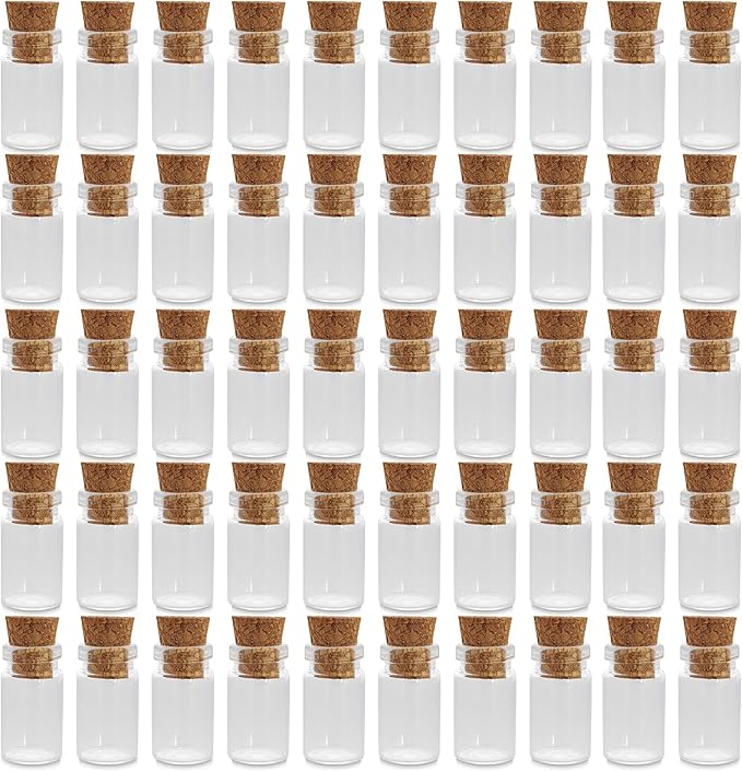 Clear Glass Jars Bottles 50 Pack Mini, Tiny, Cork Stoppers, Arts & Crafts, Projects, Decoration, Party Favors, 18mm x 10mm Diameter