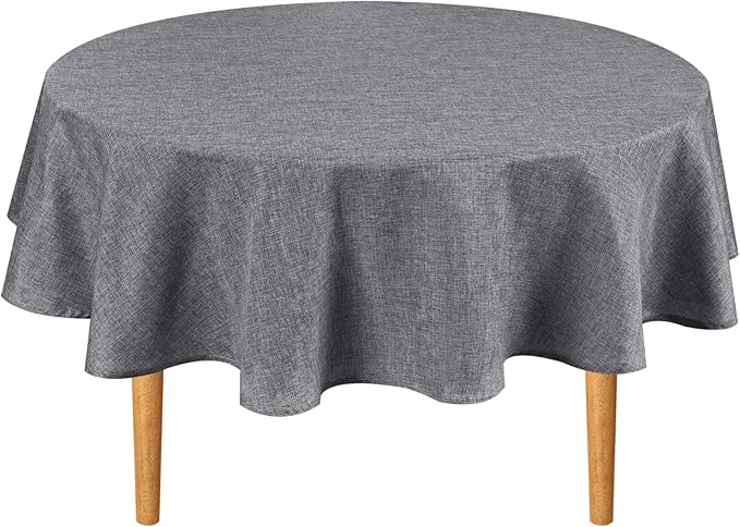 Hiasan Round Linen Tablecloth 90 Inch - Wrinkle and Stain Resistant Washable Polyester Fabric Table Cloth for Dining Room Kitchen Party, Grey