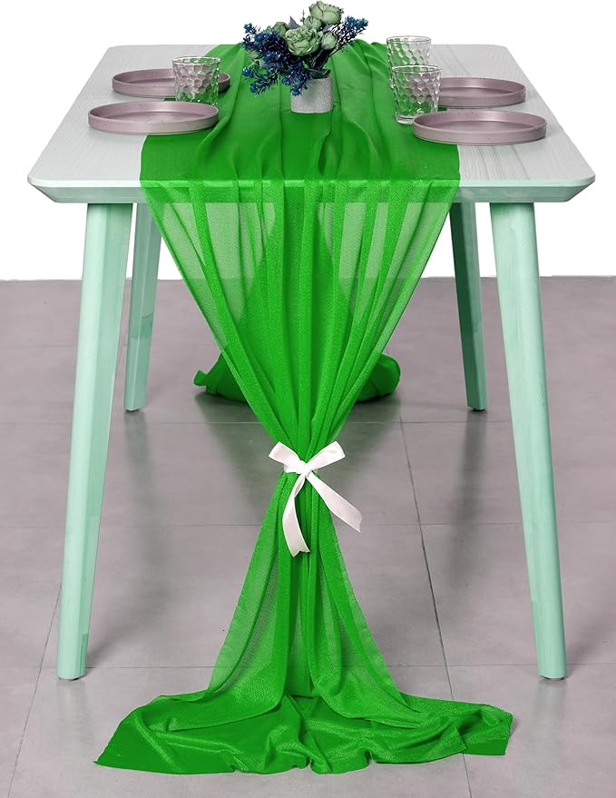MDS Halloween Chiffon Table Runner - 15 Pack, 29 x 170 Inches, 14ft Each - Sheer Spooky Table Runners for Haunted House Parties, Trick-or-Treat Tables, Witchy Décor, Wedding & Events - Green