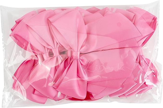 4.5" Satin Ribbon Hot Pink Bows for Gift Wrapping, Twist Tie Bows, Cute Bows for Crafts, Party Favors, Premade Bows Pre-Tied Decorative Bows for Flower Bouquets Candy Apple Bows-24 Counts