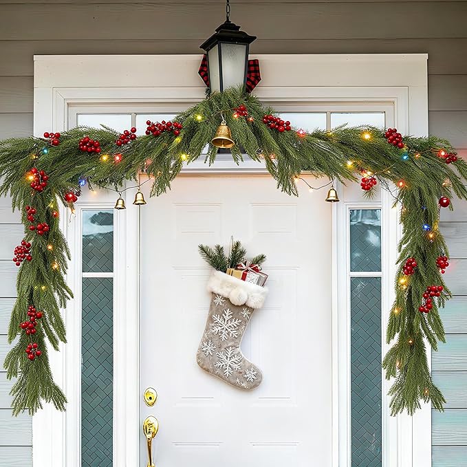 9ft Christmas Norfolk Pine Garland - Real Touch Artificial Greenery Cedar Garland for Xmas Fireplace Mantle Table Window Home Holiday Decoration