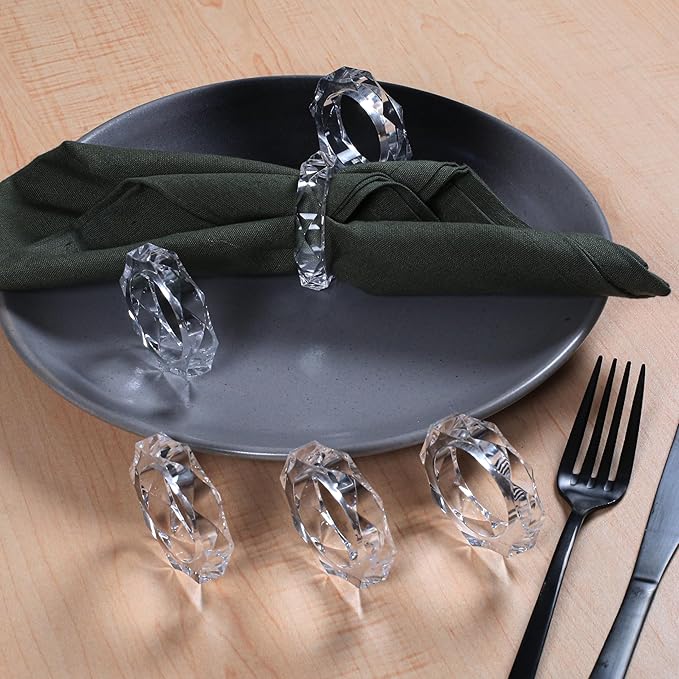 Transparent Acrylic Napkin Rings - Set of 12 Elegant Serviette Holders for Wedding, Party, Dining Table & Holiday Décor - Clear Napkin Rings by ALPHA Living HOME