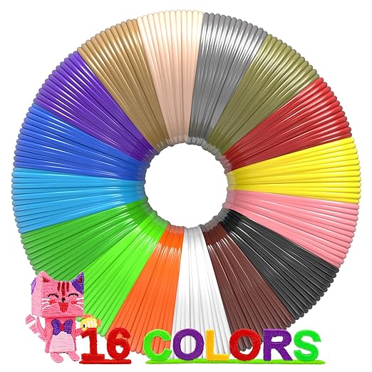 3D Pen Filament 160 Feet, 16 Colors, Each Color 10 Feet, 250 Stencils eBooks - 3D Printer Pen Refill PLA 1.75mm, Compatible with MYNT3D, SCRIB3D, PIKA3D Super and Pro Pen