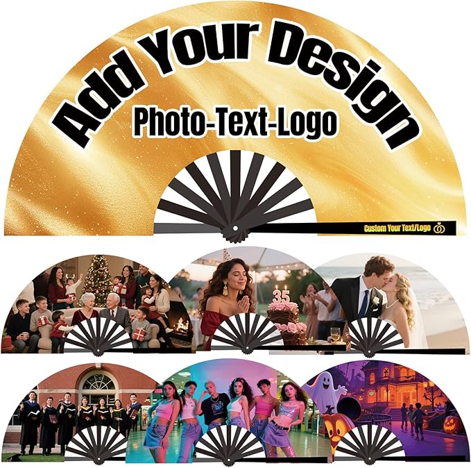 Custom Fans with Your Photo/Text - 13 Inch Personalized Folding Hand Fan for Line Dancing, Weddings, Parties | Decorative Gift for Women, Church Events & Dance Performances (120, 13 Inch)
