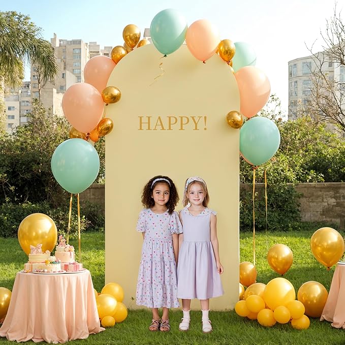 6.6FT Beige Arch Backdrop Cover - Polyester Fitted Wedding Arch Stand Covers Round Top Chiara Arch Backdrop Cover for Birthday Party Banquet Photo Background Decoration