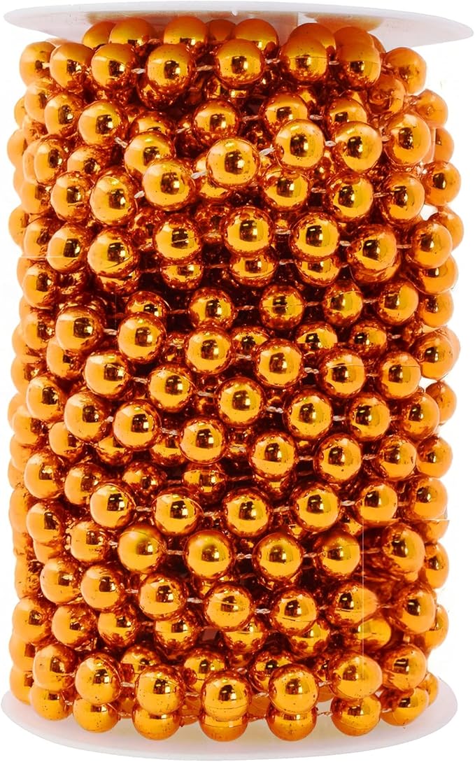 Mandala Crafts 10mm Faux Orange Pearl Beads Roll - 11 Yards Strand of Fake Pearls Chain Garlands Spool String for Christmas Tree, Wedding, Party, Vases, DIY Decoration