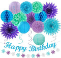 Winter-Wonderland Christmas-Snowflake Frozen Birthday Party-Decorations - 21pcs Happy Banner,Blue Purple Teal Paper Lanterns Honeycomb Streamers,Tissue Pom Poms Flower Fan,Hanging Decor Huglony