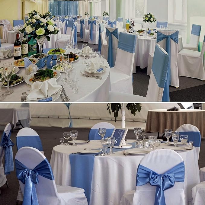 100 PCS Satin Chair Sashes Decorative Bow Chair Sashes Ties Back Ribbon Bows Seat Cover Band for Wedding Birthday Party Hotel Ceremony Reception Event Banquet Home Kitchen Decor(7x108inch,Dusty Blue)