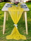 MDS 15 Pack 10ft Chiffon Table Runner 29 x 120 Inches Sheer Wedding Runner Romantic Rustic Table Runner for Wedding Decorations, Birthday Parties, Bridal Shower Party Arch Decor - Yellow